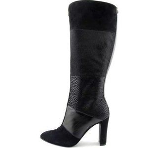 Anne Klein AK7 Jaimelee style BLACK GENUINE LEATHER HAIR SNAKE ZIP FRONT HIGH HE